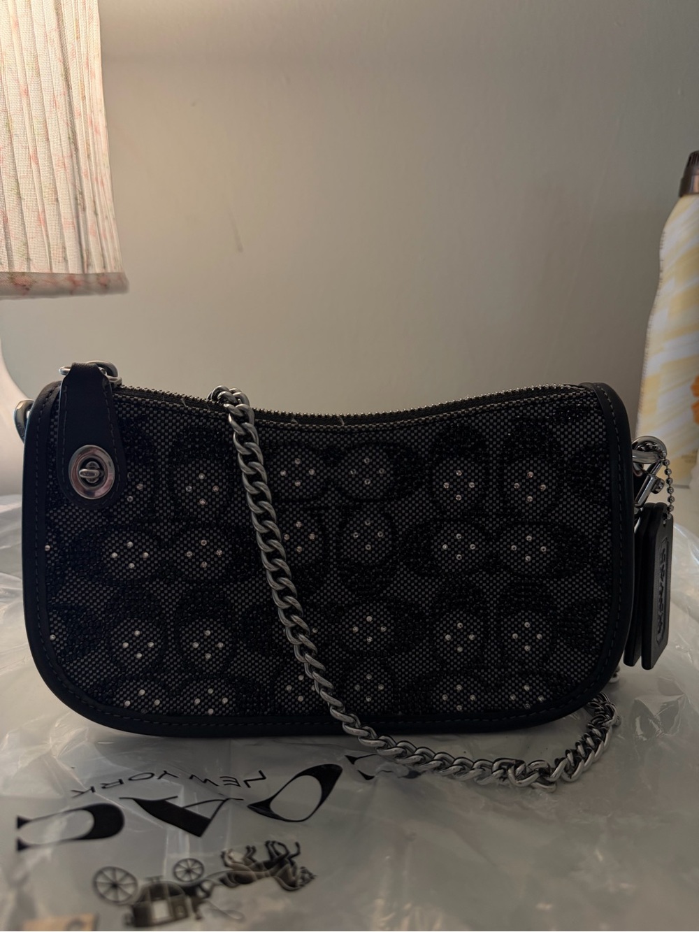 Coach Black Chain Shoulder Bag with Signature Pattern